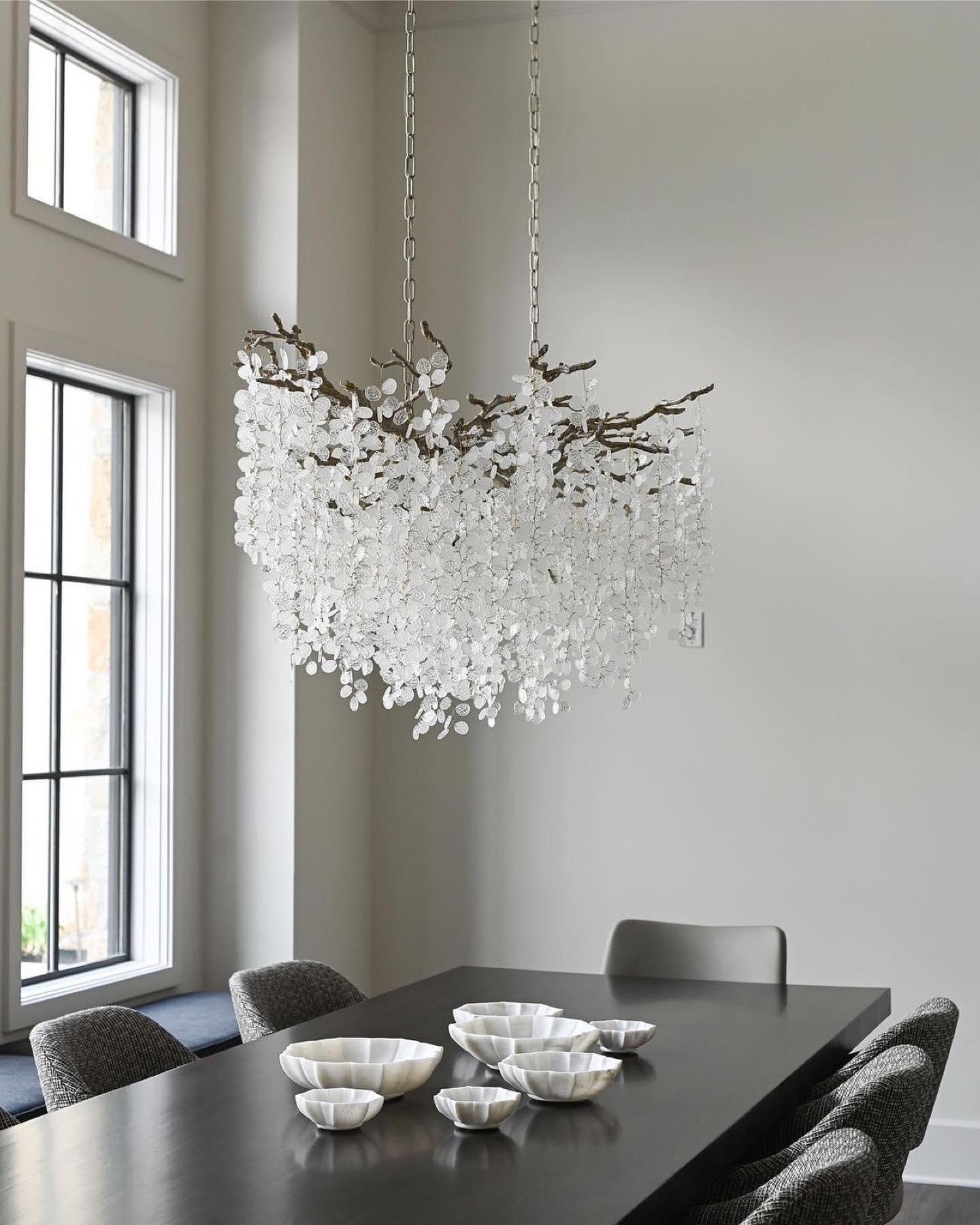 Modern Crystal Glass Branch Chandelier for Dining Room and High Ceiling Foyers