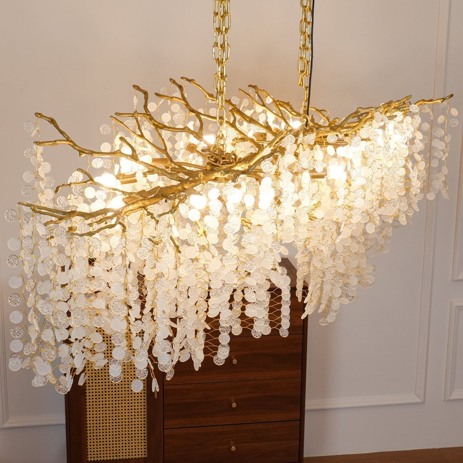 Modern Crystal Glass Branch Chandelier for Dining Room and High Ceiling Foyers