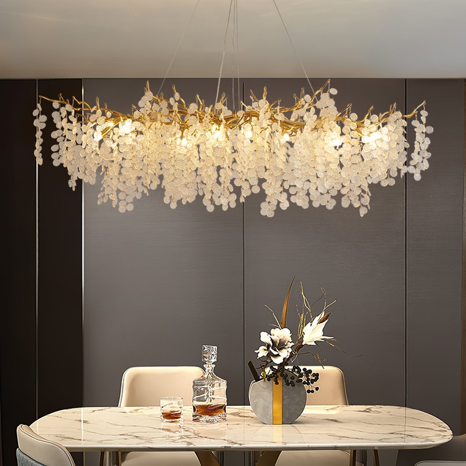Modern Crystal Glass Branch Chandelier for Dining Room and High Ceiling Foyers