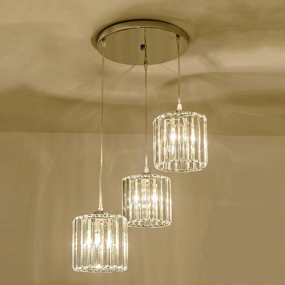 Modern Crystal Lantern Chandelier 3 Light LED Island Pendant Ceiling Lamp for Kitchen and Dining Room