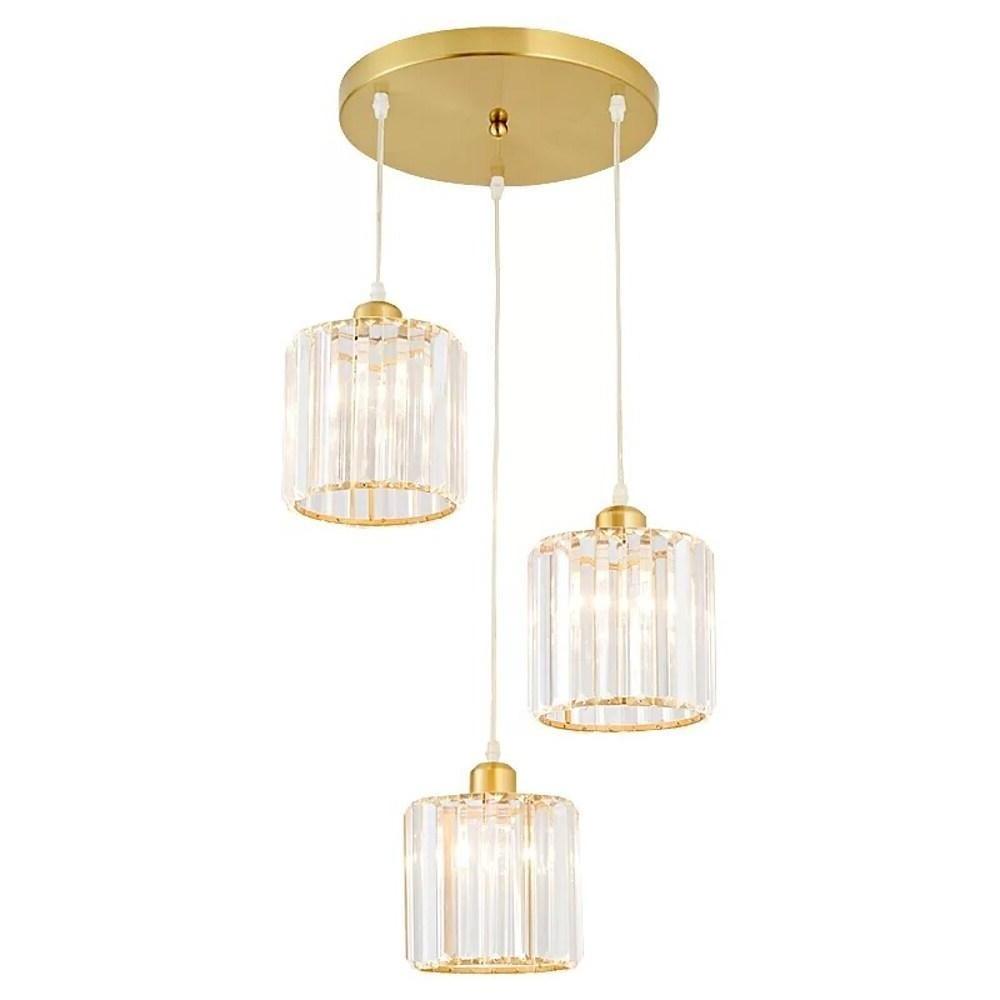 Modern Crystal Lantern Chandelier 3 Light LED Island Pendant Ceiling Lamp for Kitchen and Dining Room