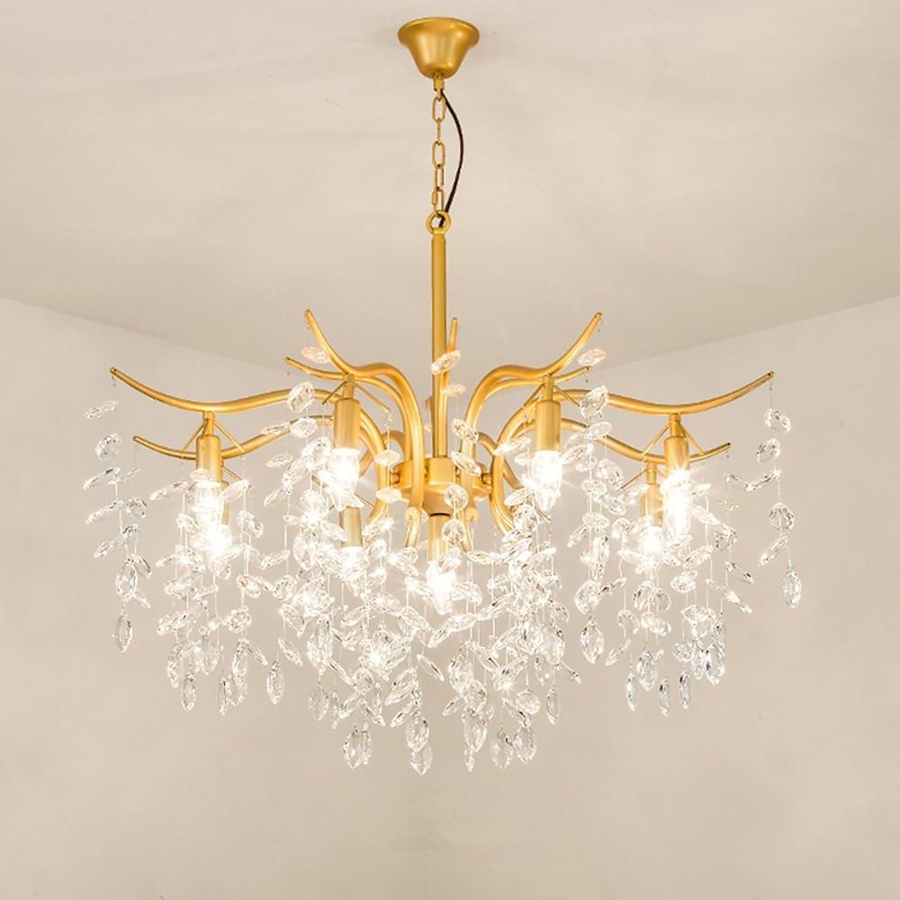 Modern Crystal LED Chandelier Metal Hanging Pendant Light for Living Dining Room and Kitchen