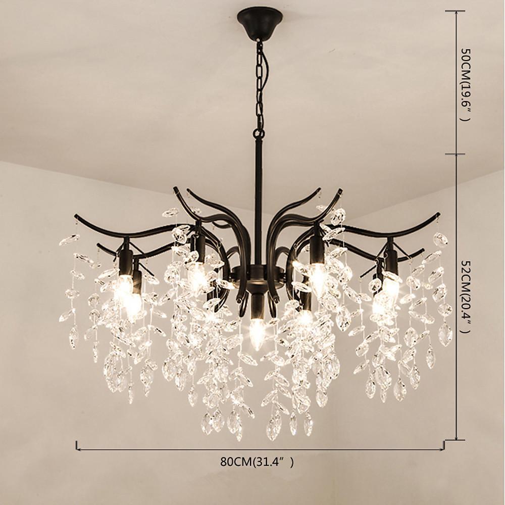 Modern Crystal LED Chandelier Metal Hanging Pendant Light for Living Dining Room and Kitchen