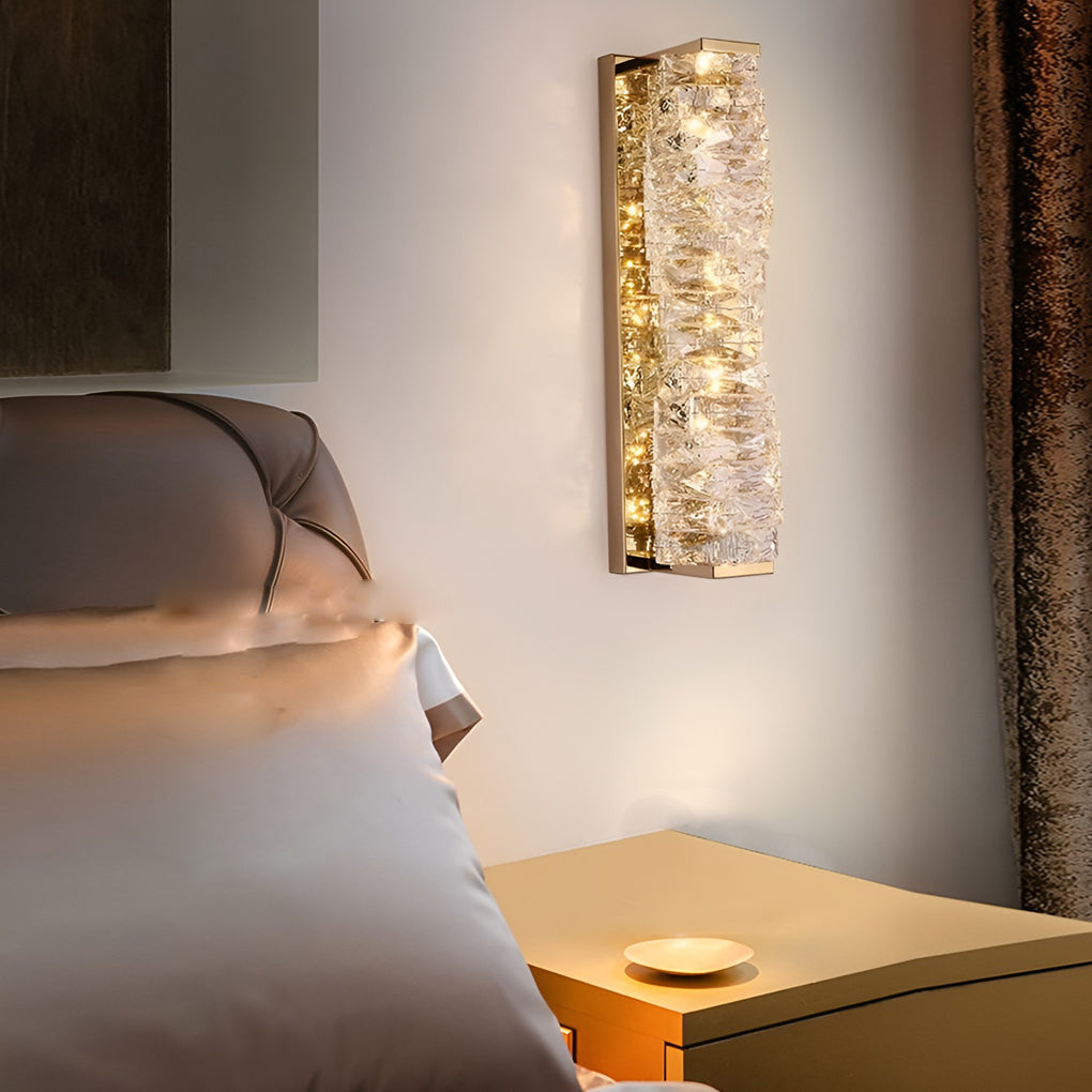 Modern Crystal LED Wall Sconce with 3 Color Dimming Stainless Steel Luxury Wall Lamp for Bedroom Hallway