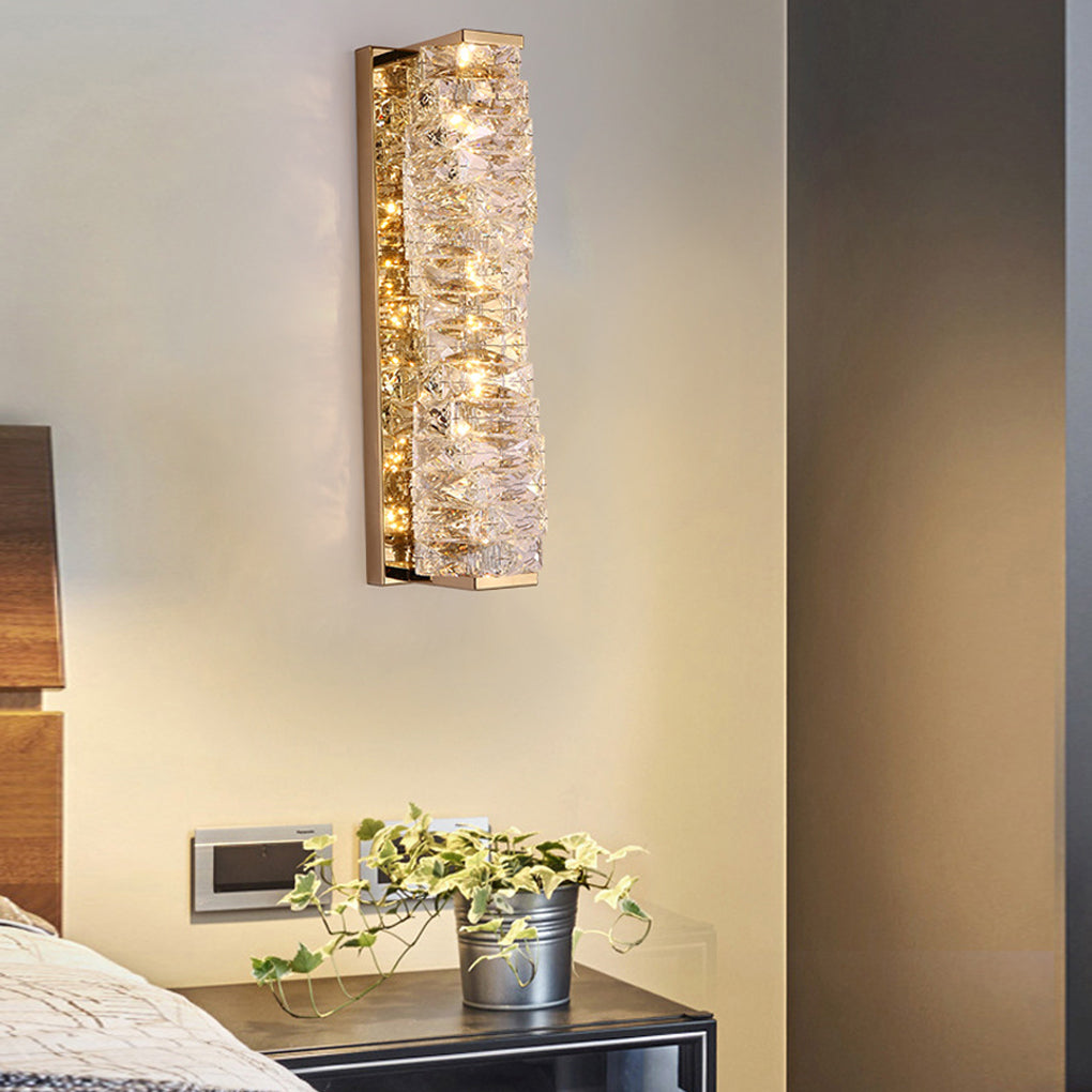 Modern Crystal LED Wall Sconce with 3 Color Dimming Stainless Steel Luxury Wall Lamp for Bedroom Hallway