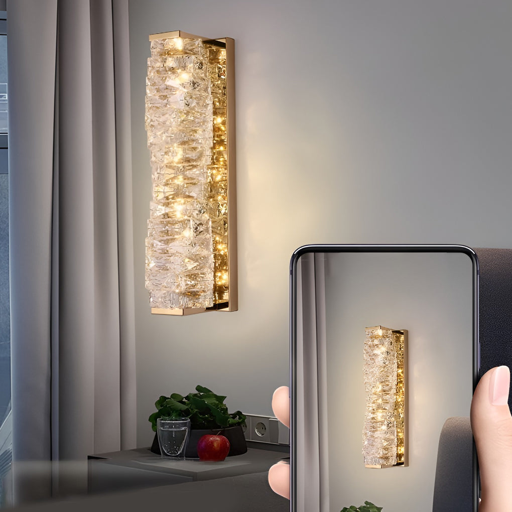 Modern Crystal LED Wall Sconce with 3 Color Dimming Stainless Steel Luxury Wall Lamp for Bedroom Hallway