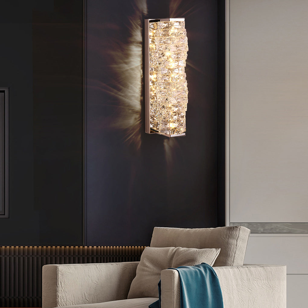 Modern Crystal LED Wall Sconce with 3 Color Dimming Stainless Steel Luxury Wall Lamp for Bedroom Hallway