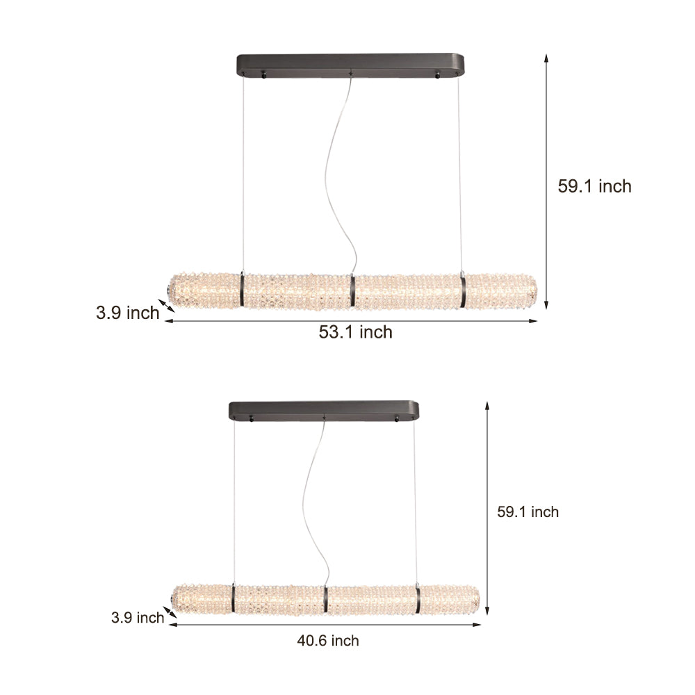 Modern Crystal Linear Island Pendant Light Brushed Black LED Chandelier for Kitchen Dining Room
