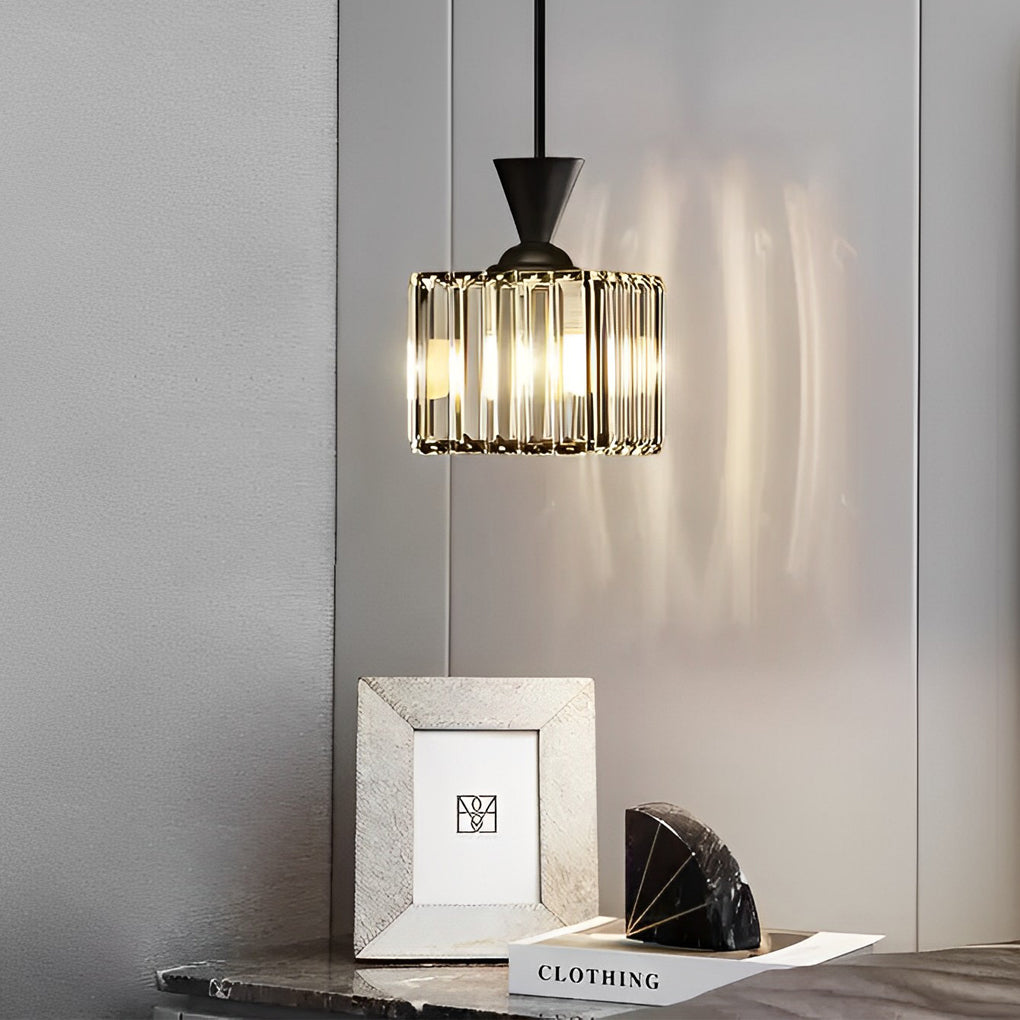 Modern Crystal Pendant Light with 3 Step Dimming Adjustable Hanging Lamp in Black and Gold