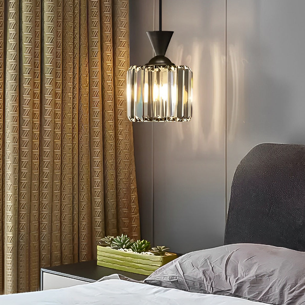 Modern Crystal Pendant Light with 3 Step Dimming Adjustable Hanging Lamp in Black and Gold