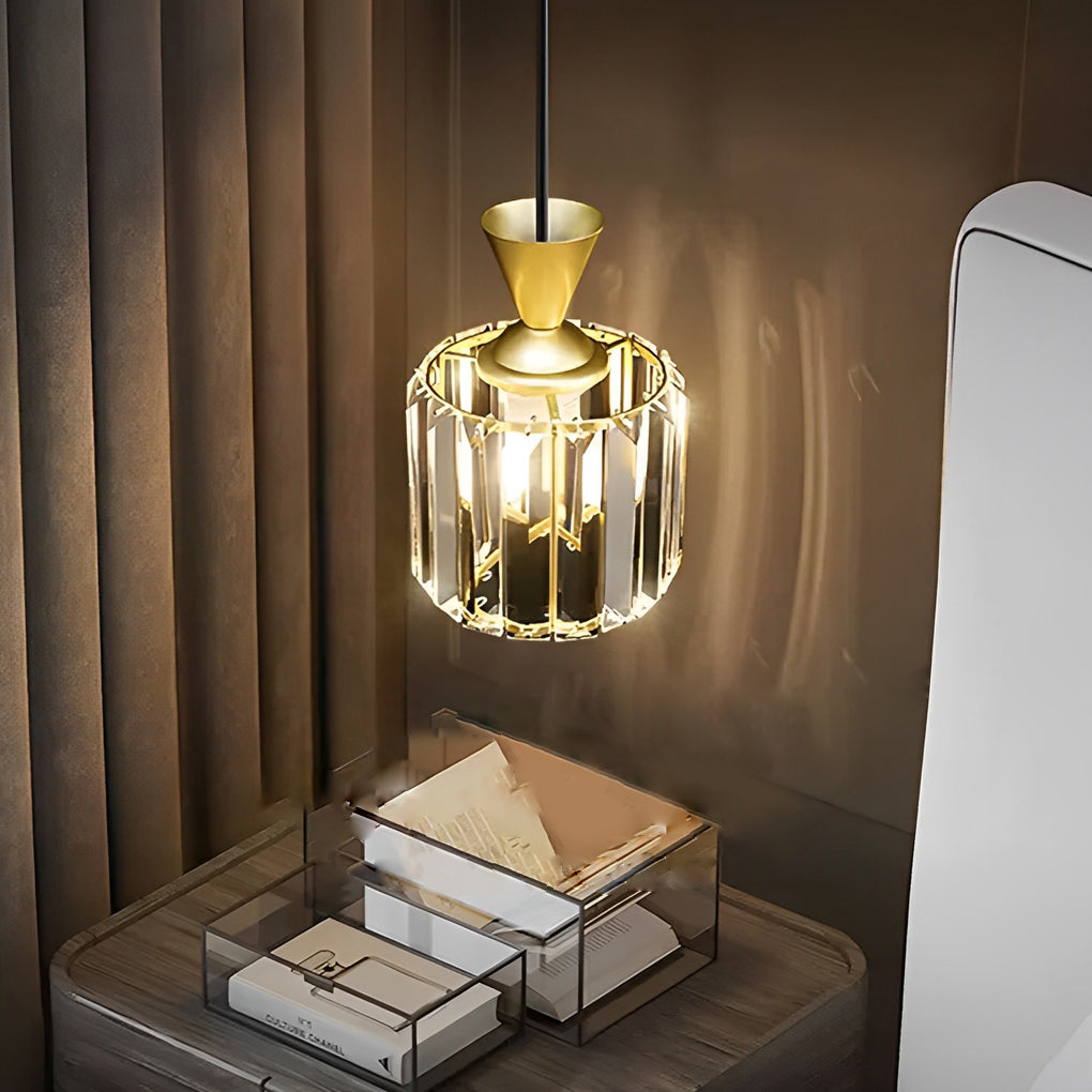 Modern Crystal Pendant Light with 3 Step Dimming Adjustable Hanging Lamp in Black and Gold