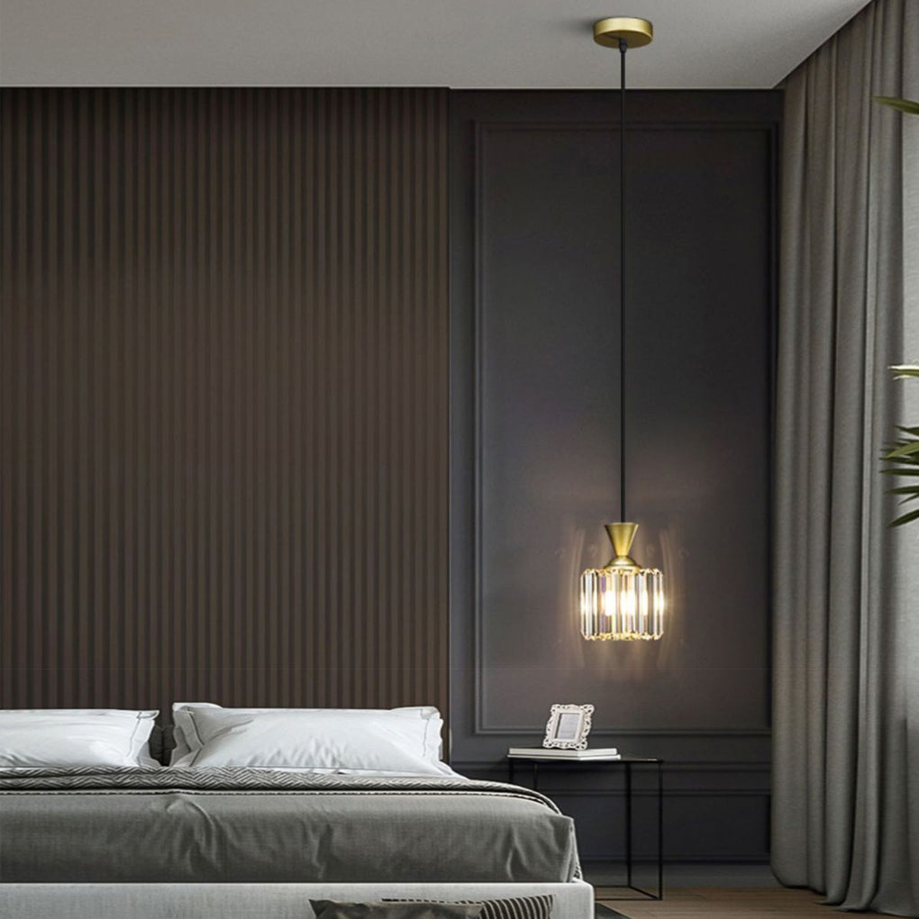 Modern Crystal Pendant Light with 3 Step Dimming Adjustable Hanging Lamp in Black and Gold
