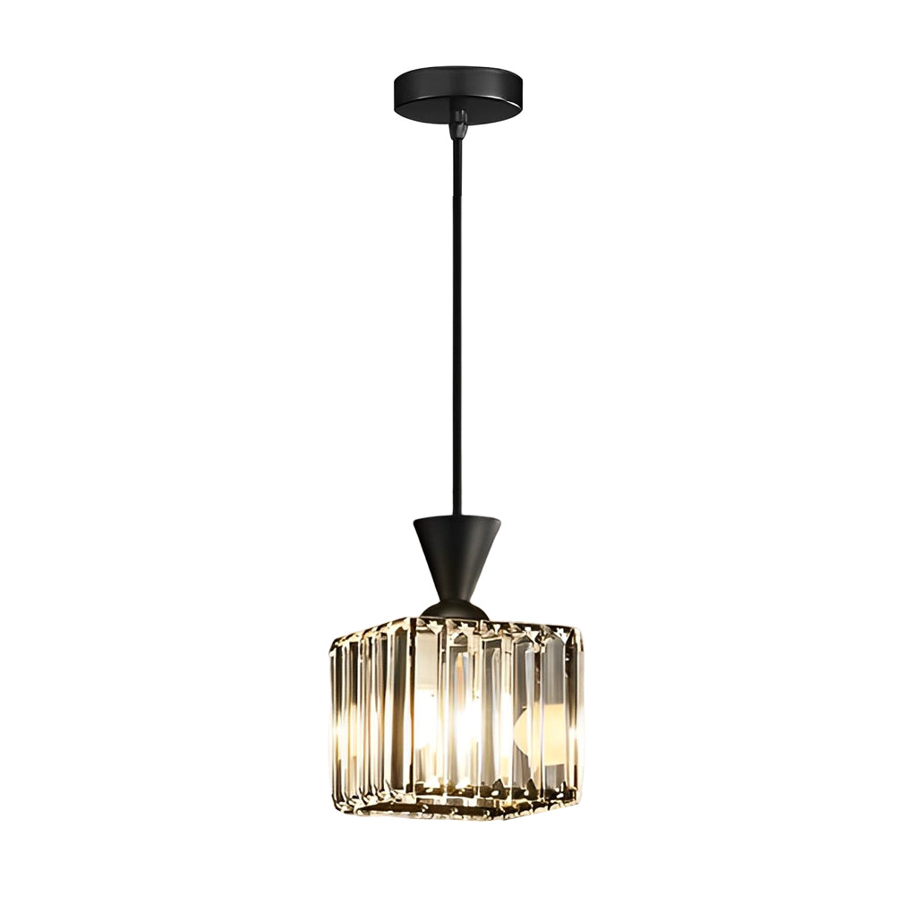 Modern Crystal Pendant Light with 3 Step Dimming Adjustable Hanging Lamp in Black and Gold