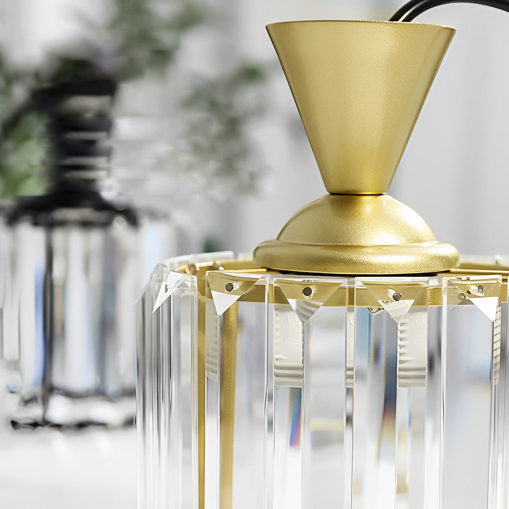 Modern Crystal Pendant Light with 3 Step Dimming Adjustable Hanging Lamp in Black and Gold