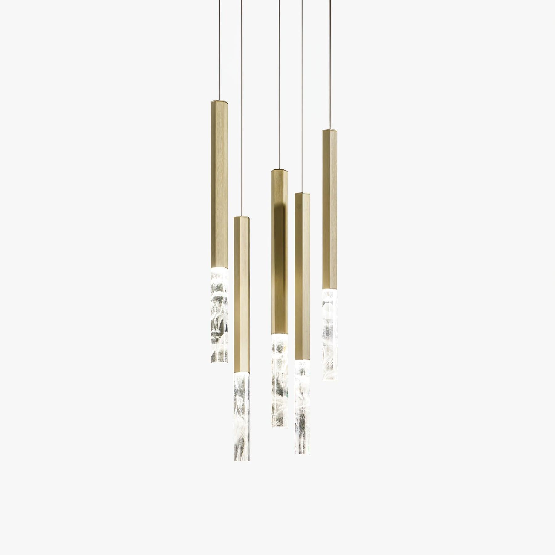 Modern Crystal Plumage LED Pendant Light Vertical Brass Suspension Hanging Lamp