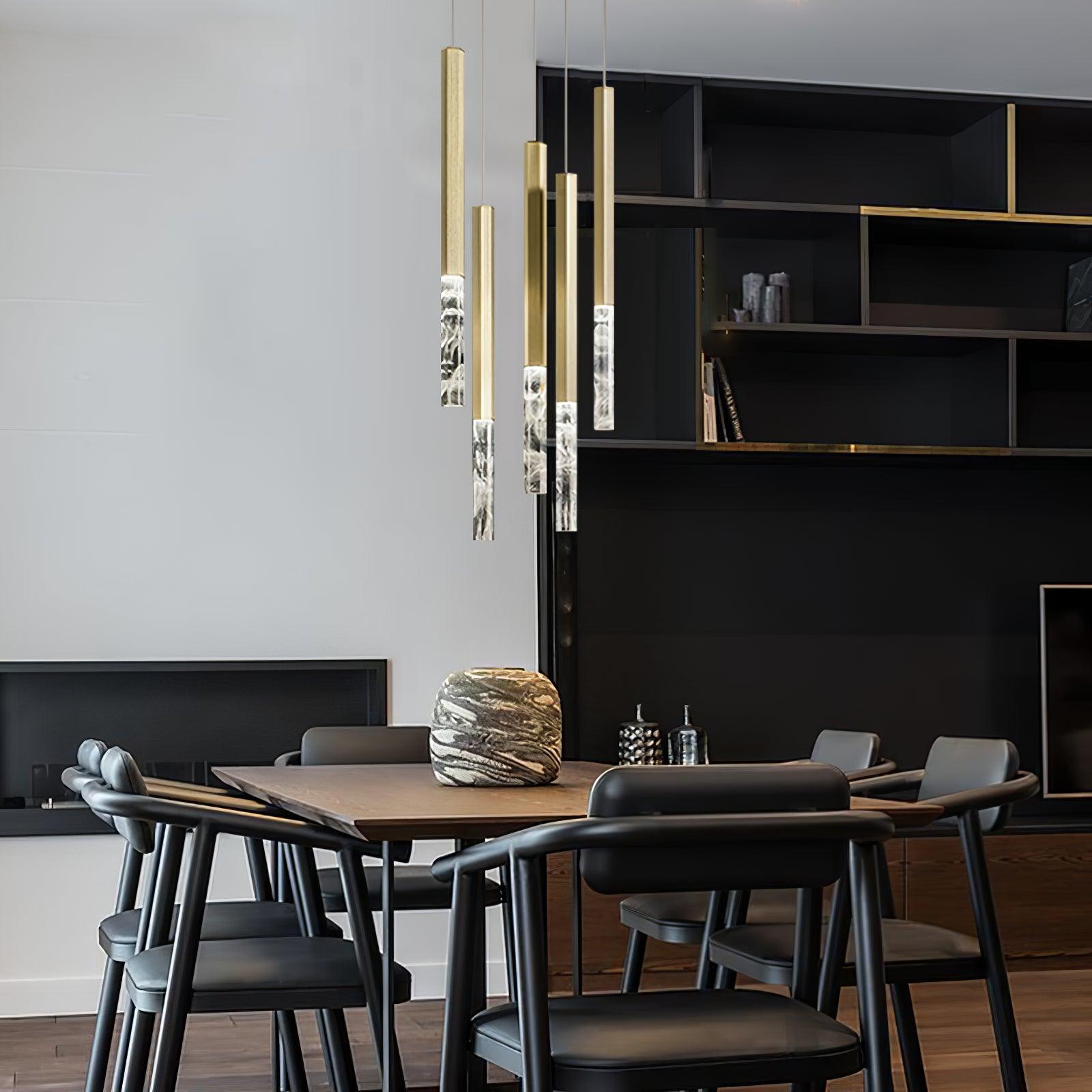 Modern Crystal Plumage LED Pendant Light Vertical Brass Suspension Hanging Lamp