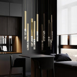 Modern Crystal Plumage LED Pendant Light Vertical Brass Suspension Hanging Lamp