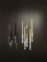 Modern Crystal Plumage LED Pendant Light Vertical Brass Suspension Hanging Lamp