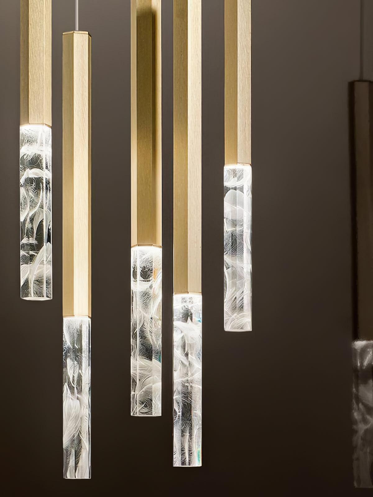 Modern Crystal Plumage LED Pendant Light Vertical Brass Suspension Hanging Lamp