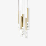 Modern Crystal Plumage LED Pendant Light Vertical Brass Suspension Hanging Lamp