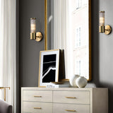 Modern Crystal Rod Cylinder Wall Sconce Brass Indoor Lighting for Living Room and Vanity