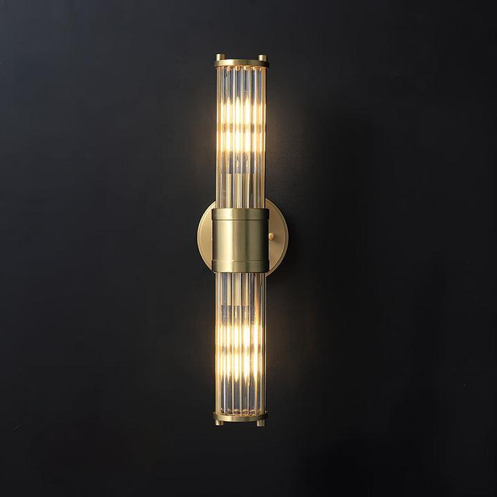 Modern Crystal Rod Cylinder Wall Sconce Brass Indoor Lighting for Living Room and Vanity