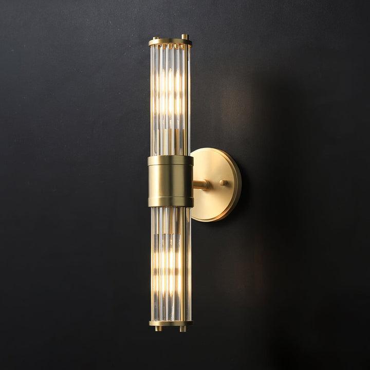 Modern Crystal Rod Cylinder Wall Sconce Brass Indoor Lighting for Living Room and Vanity