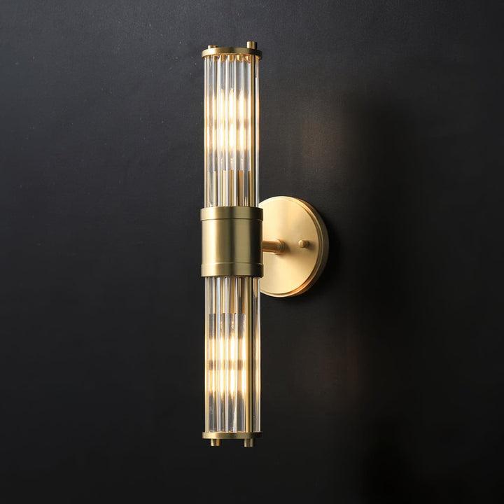 Modern Crystal Rod Cylinder Wall Sconce Brass Indoor Lighting for Living Room and Vanity