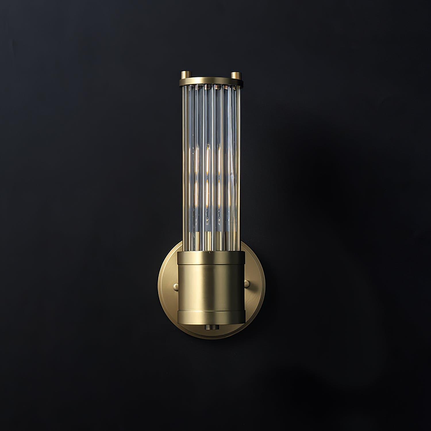 Modern Crystal Rod Cylinder Wall Sconce Brass Indoor Lighting for Living Room and Vanity