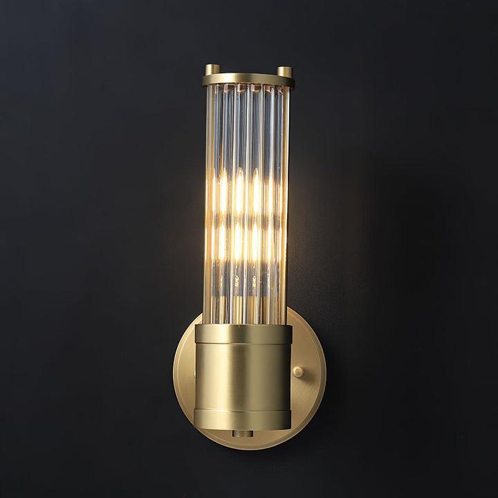 Modern Crystal Rod Cylinder Wall Sconce Brass Indoor Lighting for Living Room and Vanity