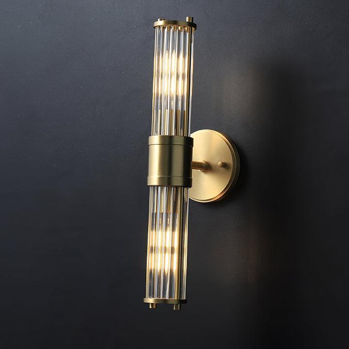 Modern Crystal Rod Cylinder Wall Sconce Brass Indoor Lighting for Living Room and Vanity