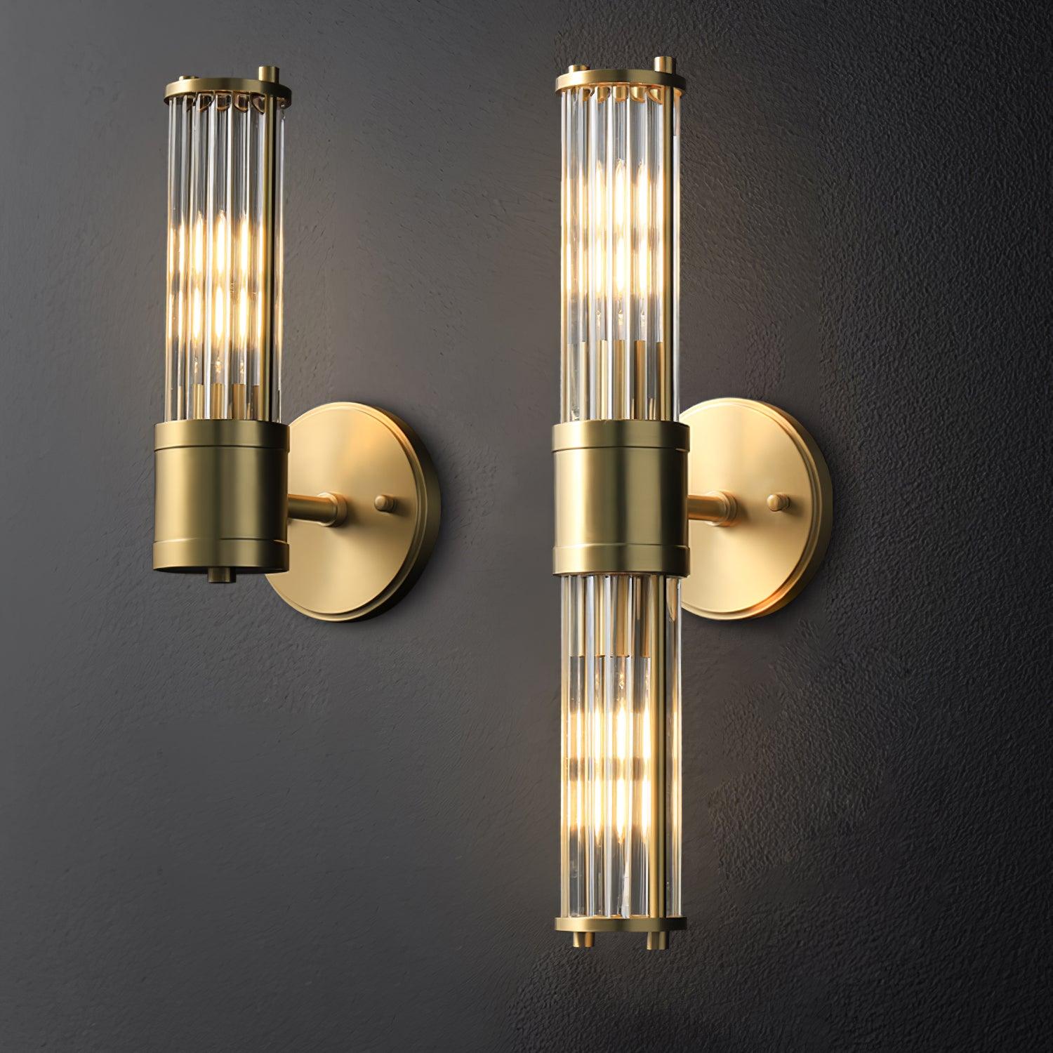 Modern Crystal Rod Cylinder Wall Sconce Brass Indoor Lighting for Living Room and Vanity