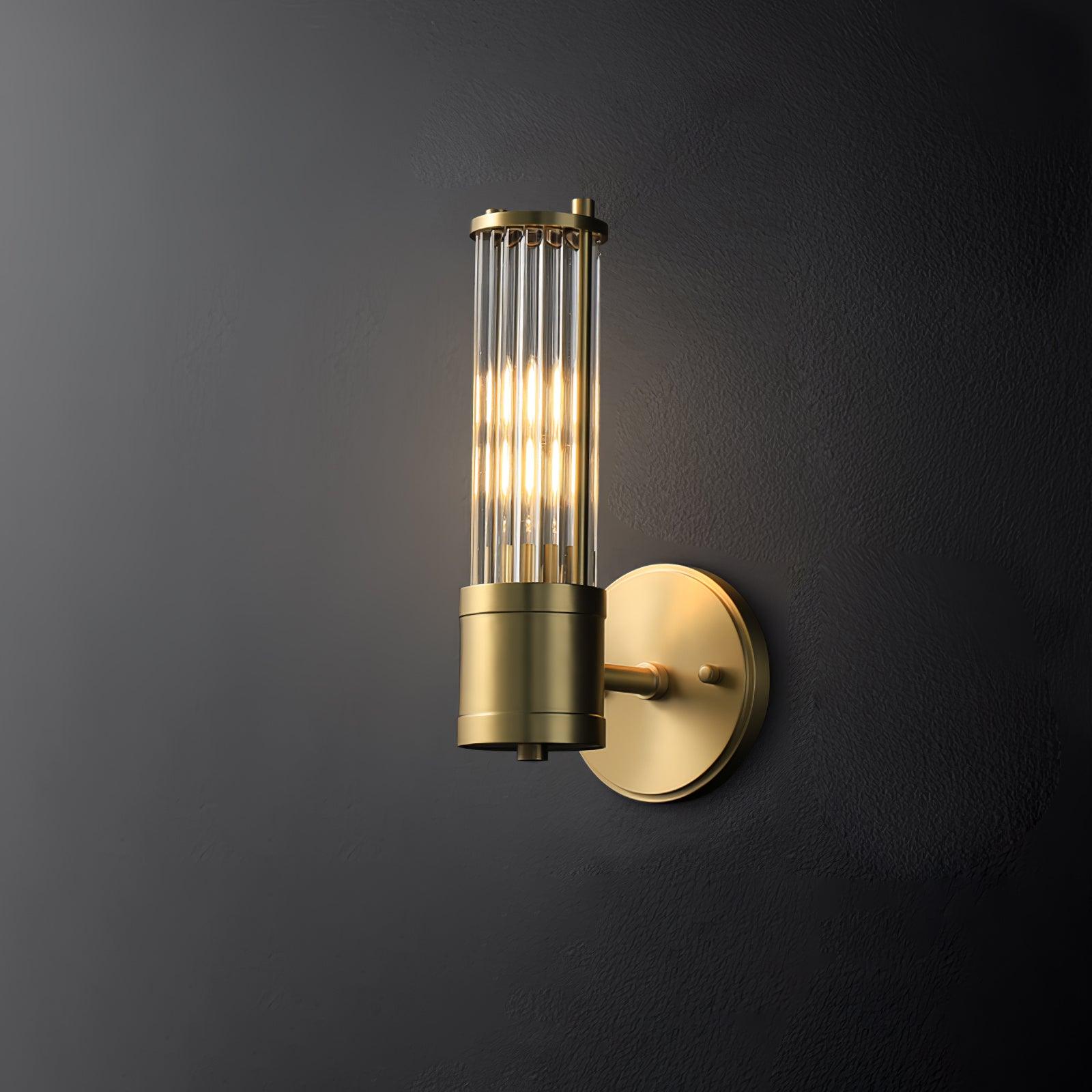 Modern Crystal Rod Cylinder Wall Sconce Brass Indoor Lighting for Living Room and Vanity