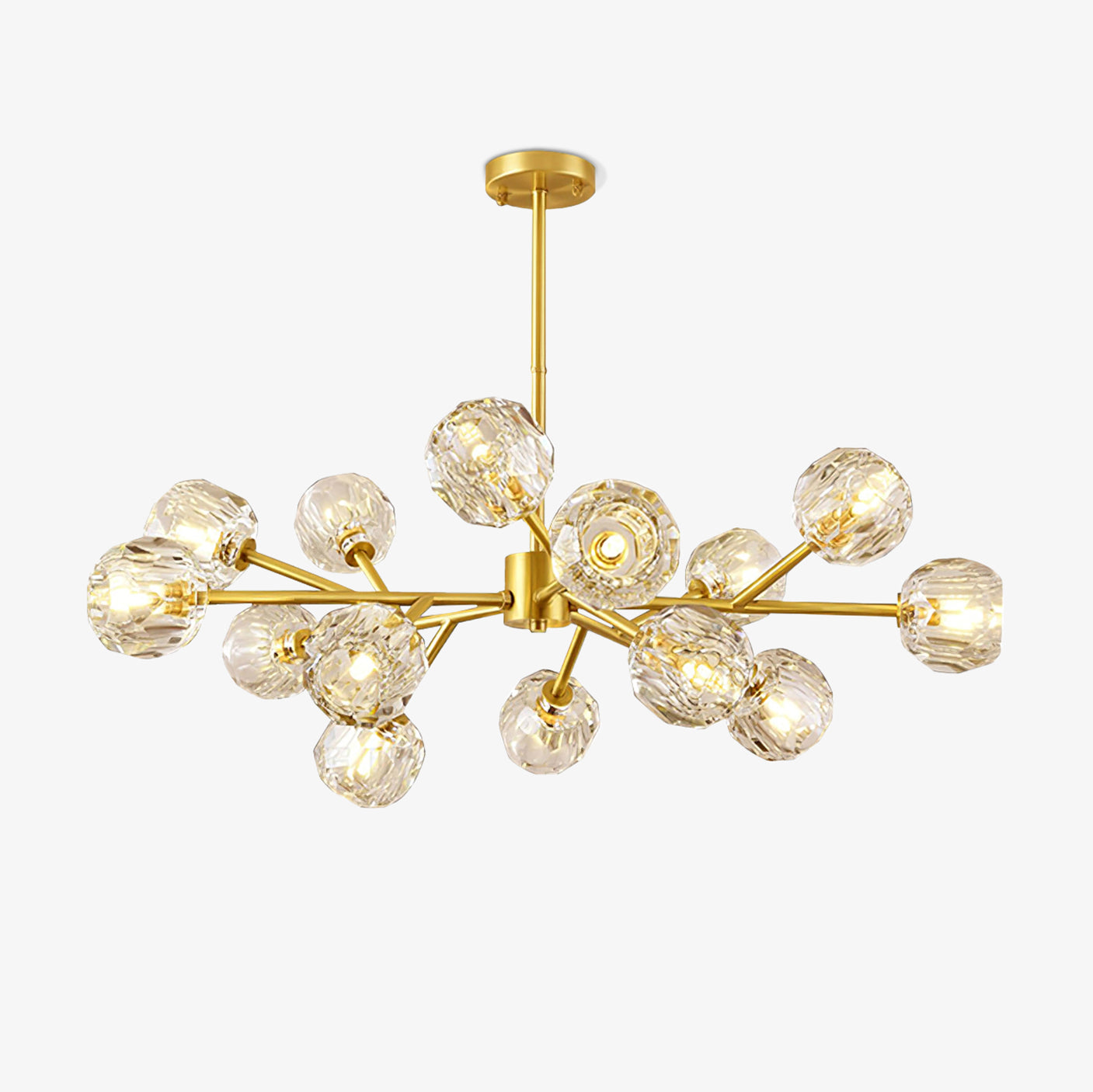 Modern Crystal Sphere Cluster Chandelier Round Brass Pendant Light for Dining Room