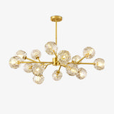 Modern Crystal Sphere Cluster Chandelier Round Brass Pendant Light for Dining Room