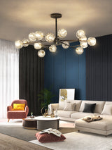 Modern Crystal Sphere Cluster Chandelier Round Brass Pendant Light for Dining Room