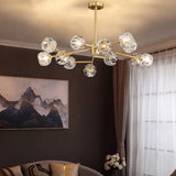 Modern Crystal Sphere Cluster Chandelier Round Brass Pendant Light for Dining Room