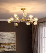 Modern Crystal Sphere Cluster Chandelier Round Brass Pendant Light for Dining Room