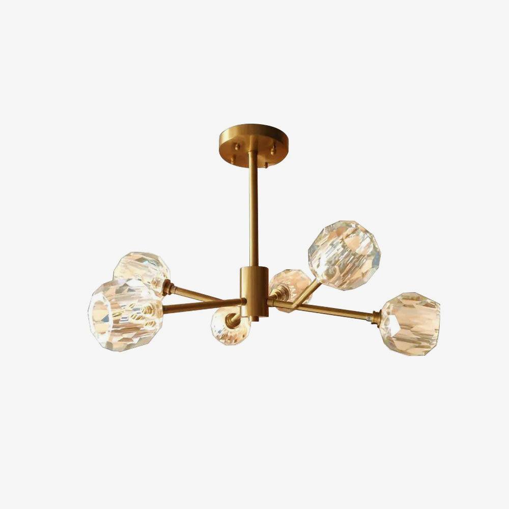 Modern Crystal Sphere Cluster Chandelier Round Brass Pendant Light for Dining Room