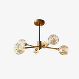 Modern Crystal Sphere Cluster Chandelier Round Brass Pendant Light for Dining Room