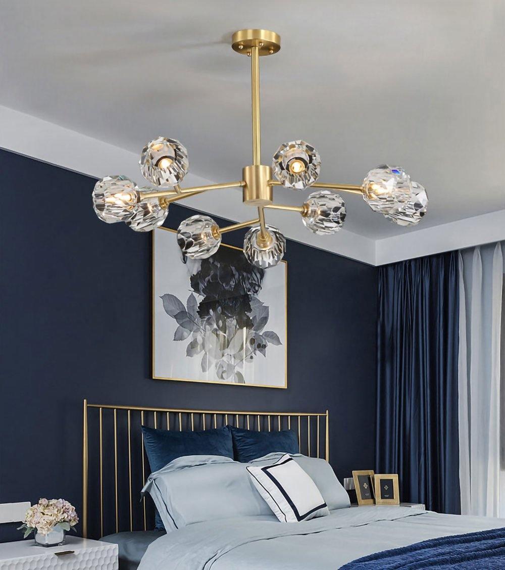 Modern Crystal Sphere Cluster Chandelier Round Brass Pendant Light for Dining Room