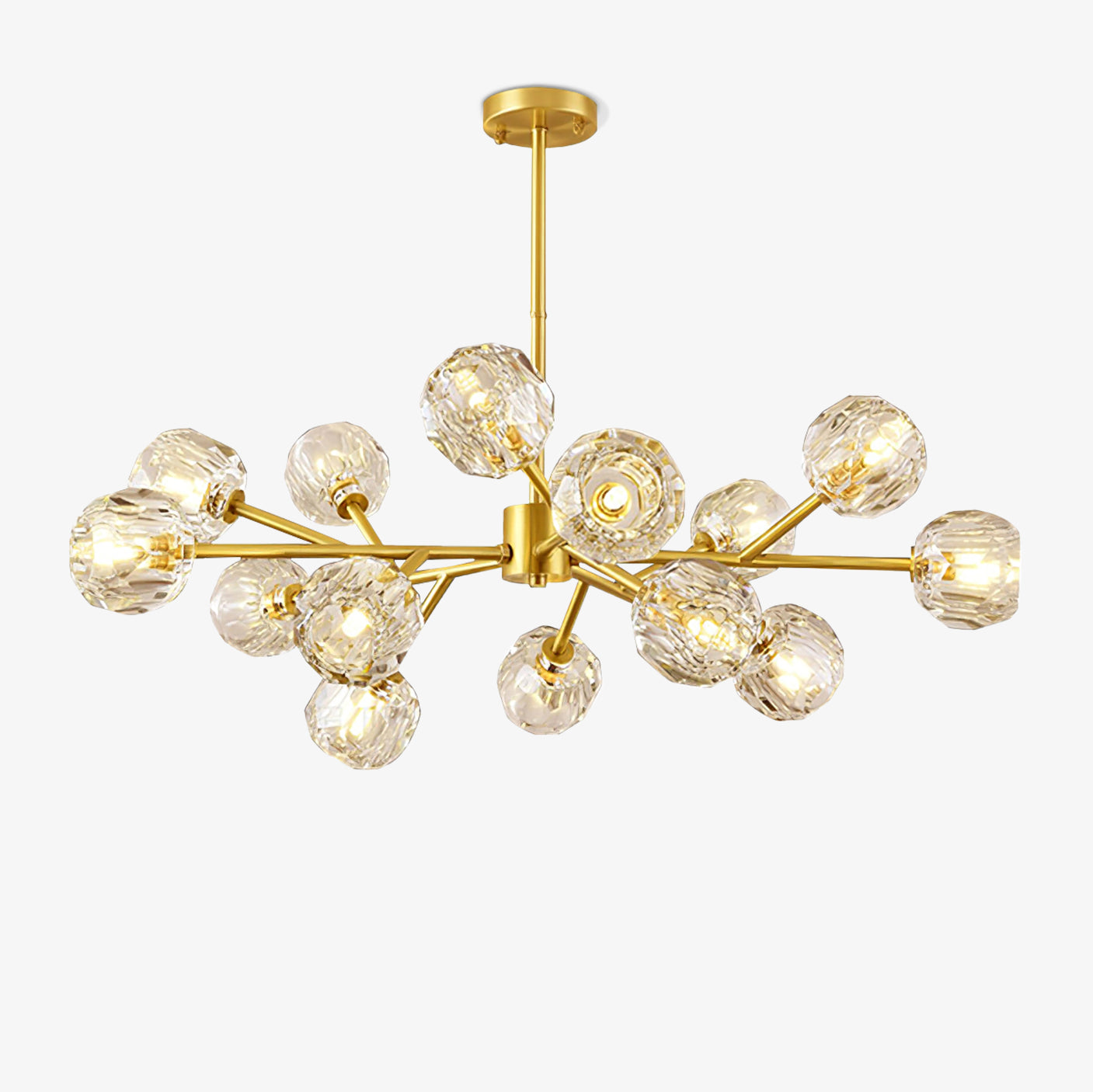 Modern Crystal Sphere Cluster Chandelier Round Brass Pendant Light for Dining Room