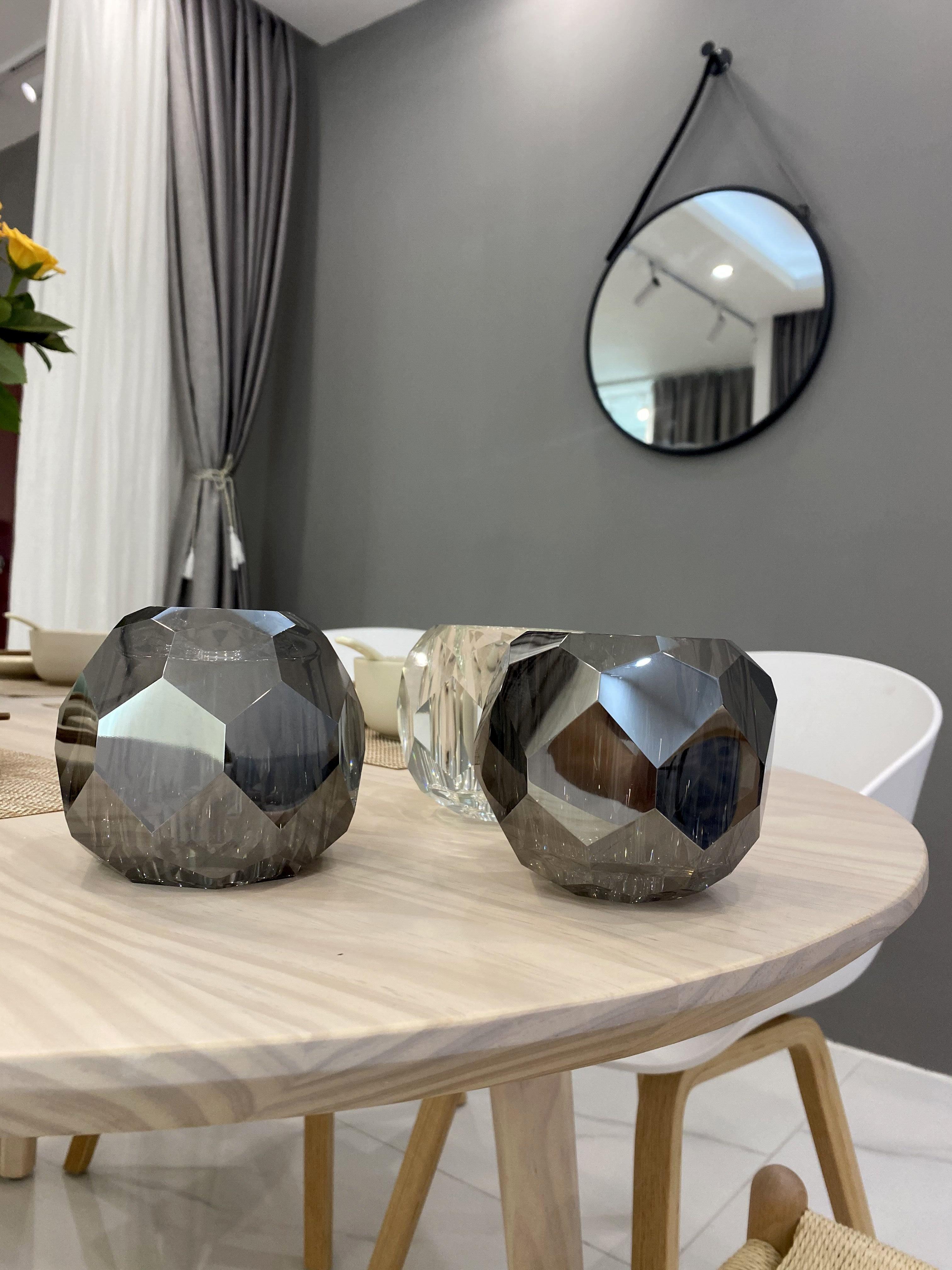 Modern Crystal Sphere Cluster Chandelier Round Brass Pendant Light for Dining Room
