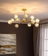 Modern Crystal Sphere Cluster Chandelier Round Brass Pendant Light for Dining Room