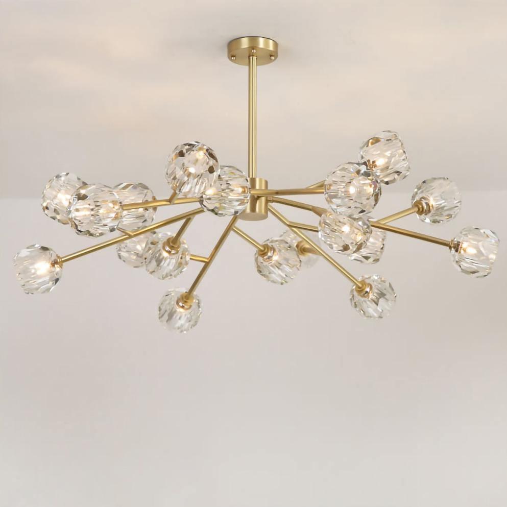 Modern Crystal Sphere Cluster Chandelier Round Brass Pendant Light for Dining Room