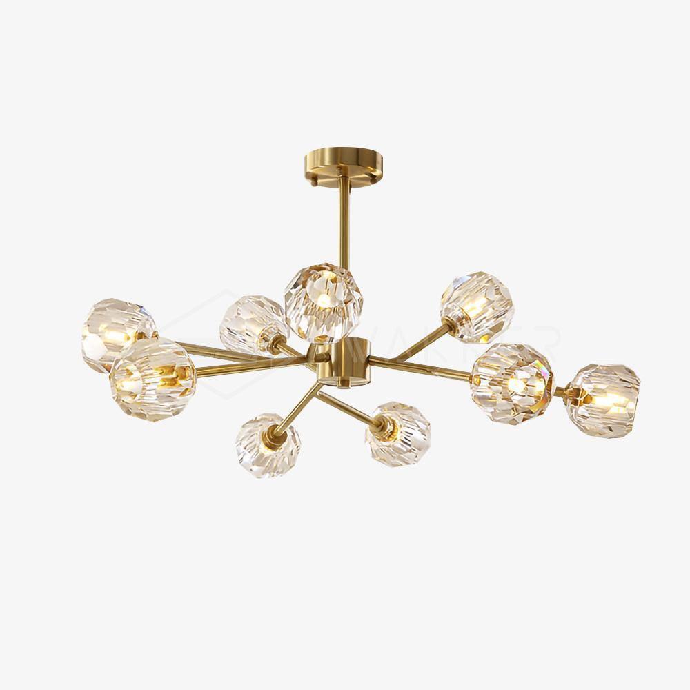 Modern Crystal Sphere Cluster Chandelier Round Brass Pendant Light for Dining Room