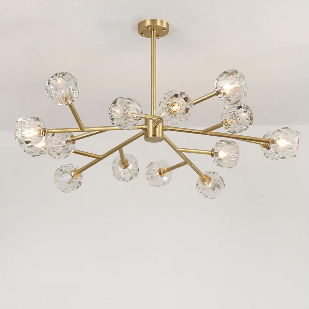 Modern Crystal Sphere Cluster Chandelier Round Brass Pendant Light for Dining Room