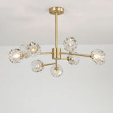 Modern Crystal Sphere Cluster Chandelier Round Brass Pendant Light for Dining Room