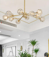 Modern Crystal Sphere Cluster Chandelier Round Brass Pendant Light for Dining Room
