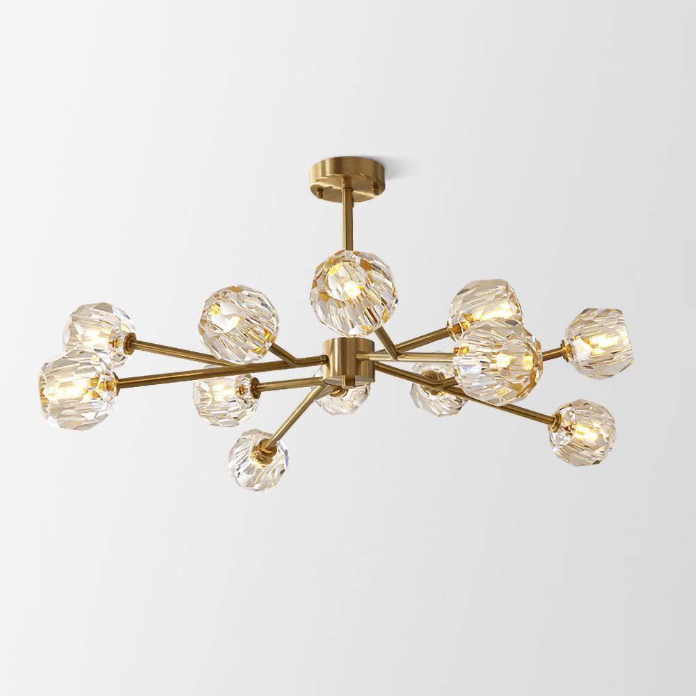 Modern Crystal Sphere Cluster Chandelier Round Brass Pendant Light for Dining Room